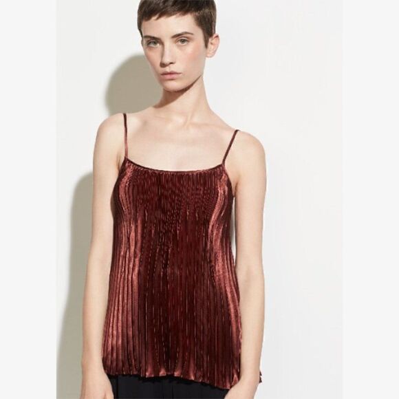NWT Vince Chevron Pleated Satin Tank Top - XS - Picture 1 of 11